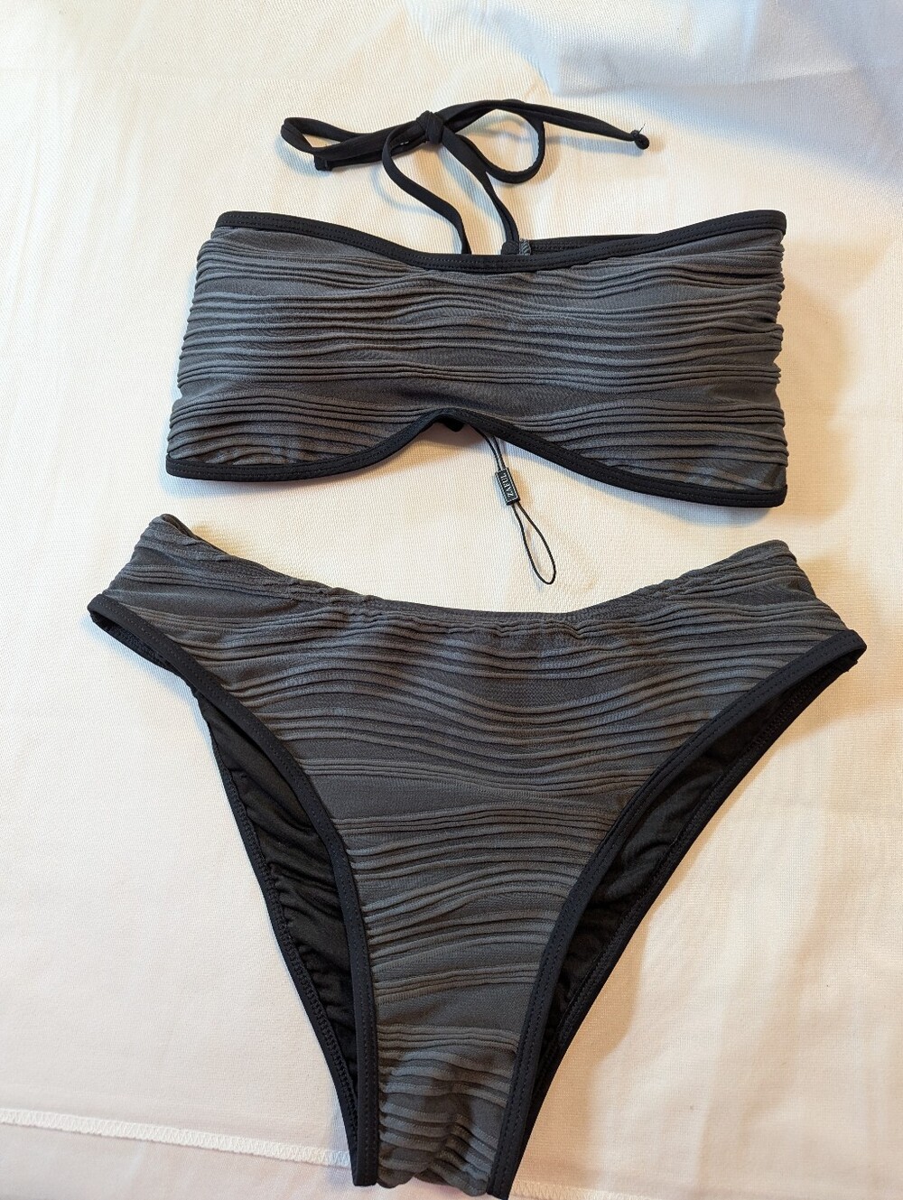 ZAFUL Strapless Wave Bandeau 2 Piece Grey Bikini Size Medium BNWT